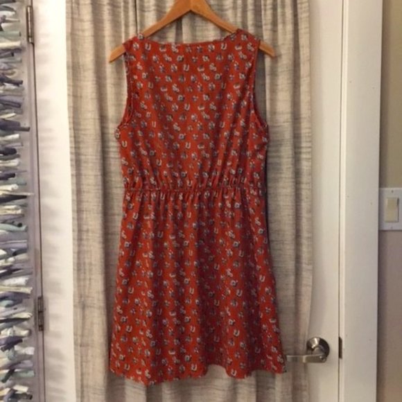 Burnt Orange Ditsy Blue Floral and White Polkadot Hipster Dress - Picture 2 of 9